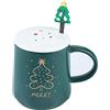 XinHuiGY Tazza da caffè di Natale, in ceramica, con coperchio 3D e cucchiaio,380 ml, per il giorno del Ringraziamento, regalo di Halloween per donne, uomini, ragazze e ragazzi (verde)