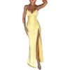 Generic Abito da donna con spalline sottili, elegante, aderente, estivo, prendisole con spacco, per discoteca, feste, maxi abito, Giallo, M