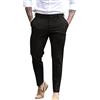 Generic Pantaloni eleganti da uomo classici in twill di cotone, casual, per lavoro, ufficio, lavoro, formali, comodi, piatti, elasticizzati, plissettati, pantaloni chino da golf, gamba dritta, Nero , XL