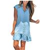 Generic Abito da donna elegante, senza maniche, in jeans, estivo, corto, leggero, con bottoni, lunghezza al ginocchio, con tunica, sottile, estivo, abito da spiaggia, Blu, M