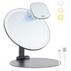 MILEDUO Specchio Trucco con Luci Specchio da 20 cm Pieghevole Specchio Trucco 3 Modalità di Luci Luminosità Ricarica USB Specchio da Tavolo con Specchio Ingranditore 12X, Grigio