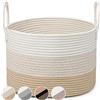 Virklyee Cesto Portabiancheria in Corda Intrecciata 32L Cestino in Corda di Cotone Φ40 x H25 CM Cesto per Coperte in Soggiorno con 2 Maniglia, per Abbigliamento e Cuscini(3 Couleurs Miel)