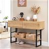 [en.casa] Tavolo a Consolle con Cassetti e Ripiano Mobile Contenitore Alto da Ingresso Corridoio 75 x 120 x 30 cm Telaio in Metallo - Effetto Rovere