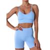 SHEKINI Completo Palestra Donna Set di Tuta Sportiva Senza Cuciture Reggiseno Sportivo+ Pantaloncini 2 Pezzi Tuta da Ginnastica Corto Top Palestra Fitness Activewear Abbigliamento