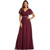 Ever-Pretty Abito Cerimonia Donna Estivi Lunghi Curvy Elegante Vestiti da Sposa Eleganti a V Chiffon Vita Alta Borgogna 52