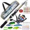 Icyant Set composto da canna da pesca telescopica e mulinello, con lenza, esche, borsa per il trasporto, canna da spinning e mulinello per acqua salata e d'acqua dolce
