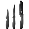 MasterChef Coltelli da Cucina, Set Coltello Chef per Carne & Verdure, Lama Affilato, Acciaio Inox, Prova di Calore, Manici Neri, Lavabile in Lavastoviglie, Professionali, 3 Pezzi Piccolo