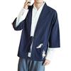 ACLCSHM Cardigan Kimono Giapponese da Uomo, Giacche Kimono con Ricamo A Gru, Giacche Kimono Leggere in Lino, Giacche Haori in Stile Cinese, Maniche A 3/4, Cappotto Aperto sul Davanti, Capispalla NER