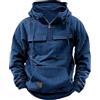 Legou Felpa Uomo con Cappuccio Tinta Unita Multi-Tasca Top, Blu scuro, XXX-Large
