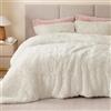 Sacebeleu - Set di biancheria da letto in peluche, 155 x 220 cm, bianco crema, caldo e invernale, in flanella di flanella, con chiusura lampo e 1 federa 80 x 80 cm