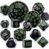 SIQUK 15 Pezzi Set di Dadi Poliedrici D3-D100 Dadi da Gioco Dadi D&D per Dungeons Dragons RPG MTG, Nero e Verde