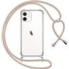 Pnakqil Cover per iPhone 12 Mini con Cordino, Trasparente Custodia con Laccio Tracolla Cellulare Girocollo Collana Protettiva per iPhone 12 Mini 5.4 Pollic, Khaki
