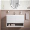 Parama Mobile sospeso 80 cm bianco effetto legno con due ante, vano a giorno e lavabo | Sauris