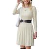 Gyabnw Vestito Casual Donna Invernale in Maglione Abito Vita Alta Elegante in Girocollo di Orlo Svasato Abito Linea A in Maglia al Ginocchio Caldo di Moda Treccia Ritorta, Beige, L