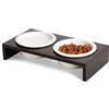 PETLINUS Ciotole per Gatti Rialzate, Ciotole per cani piccoli e Gatti per Acqua e Cibo, Doppia Ciotole Gatto, Ciotola Gatti rialzata di Ceramica e Legno, 29x15x5 cm. 2x250 ml. (Nero)