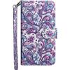 CUAgain Cover per iPhone SE 2016/5/5S Pelle Silicone Portafoglio 3D Glitter Magnetica con Disegni Motivo Animale Flip Custodia Antiurto Resistente Libro Case Donna Uomo Fiore Viola