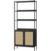 VASAGLE Libreria Scaffale a 6 Ripiani, Libreria Verticale con Ante Simil Rattan, Stile Boho, Struttura in Metallo, Ripiano Regolabile, per Soggiorno, Beige Rovere e Nero Opaco LLS124B56