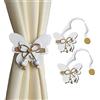 GIRASOLE HOME 2 Fermatende Magnetici Bianchi in Legno a Forma di Farfalla Stile Shabby Chic 2 Pezzi con Cordino in Organza per Tende Leggere e Tendine (Farfalla, Bianco)