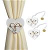 GIRASOLE HOME 2 Fermatende Magnetici Bianchi in Legno a Forma di Cuore Stile Shabby Chic 2 Pezzi con Cordino in Organza per Tendine e Tende Leggere (Cuore, Bianco)