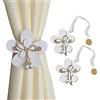 GIRASOLE HOME 2 Fermatende Magnetici Bianchi in Legno a Forma di Fiore Stile Shabby Chic 2 Pezzi con Cordino in Organza per Tende Leggere e Tendine (Fiore, Bianco)