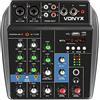 Vonyx VMM100 - Mixer DJ a 4 canali, con ricevitore Bluetooth, display a LED, lettore USB, ingressi microfono, uscita cuffie e RCA, alimentazione phantom 48 V, ideale per ravvivare le tue serate