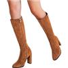 Kobilee Stivali Invernali Donna Sexy Curvy Pelle Western Boots Sopra il Ginocchio Morbidi Vintage Stivaletti Stivali Cowboy con Tacco Larghi Camoscio Anfibi Stivali Alti Elasticizzati Caldo