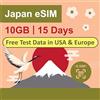 SIM2ROAM Solo dati Giappone eSIM Card 15 giorni | 10GB di dati internet 5G/4G LTE ad alta velocità | Carta eSIM di viaggio | Doppi operatori locali del Giappone, Softbank AMD KDDI | Carta eSIM prepagata