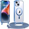 Kokio Cover Magnetica per iPhone 13/ iPhone 14 6,1 Pollici Case avec Cordino,Compatibile con MagSafe, Trasparente Morbido Custodia Paraurti Antiurto, Resistente all'us, Antigraffio, Blu
