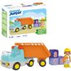 PLAYMOBIL Junior 71685 Camion del cantiere, inclusi operaio edile e tre pietre impilabili, giocattolo sostenibile realizzato in plastica a base vegetale, per bambini dai 12 mesi in su
