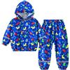 Domueay Tuta Impermeabile Bambino Giacca & Pantaloni Antipioggia Leggero Traspirante Tuta Pioggia Riflettente Completo Antipioggia con Cappuccio Ragazzi 3-4 Anni, 98-104 Blu