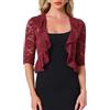Allegra K Donna Coprispalle in Pizzo Manica A 3/4 Bolero Elegante con Volant Cerimonia Cardigan Corto Bianca M