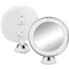 Navaris Specchio da Trucco Ingranditore - 15x con Luce LED e Ventosa da Parete - Specchietto Ingrandimento per Make Up da Bagno - Funzionamento con Batterie da Viaggio - Bianco