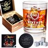 Tecanne Set di bicchieri da whisky vintage del 1964, decorazioni per 60° compleanno, regalo per il 60° compleanno, idea regalo per lui, papà, marito, amici, scatola in legno, pietre da whisky e sottobicchiere
