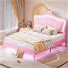 ZYLOYAL10 Lettino imbottito, struttura letto per bambini, struttura letto matrimoniale corona bianca in pelle PU con luci L-E-D, rete a doghe e schienale (materasso non incluso) (140 x 200 cm - rosa)