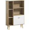 HOMCOM Libreria scandinava Mobile di stoccaggio dim. 80 x 23,5 x 123 H cm 5 nicchie Armadietto a 2 ante gambe affusolate inclinate in legno massello rovere