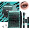 AMZGIRL LASH Kit Ciglia Extension 320 pezzi Kit Ciglia Finte fai da te Cluster Lashes colla e sigillante per ciglia, applicatore di rimozione per ciglia per extension per ciglia (60D, D-Mix10-16mmKit)