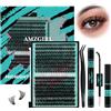 AMZGIRL LASH Kit Ciglia Extension 320 pezzi Kit Ciglia Finte fai da te Cluster Lashes colla e sigillante per ciglia, applicatore di rimozione per ciglia per extension per ciglia (60D, D-Mix10-16mmKit)