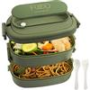 OITUGG Lunch Box 2 Strati - 1550ml Portapranzo per Adulti ufficio - Bento Box con Scomparti e Posate - Contenitori Porta Pranzo per Bambini Scuola, Senza BPA, Microonde, 19.2x11.5x12cm, Verde