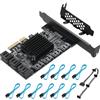 YUNKOZAND Scheda PCIE interfaccia 4X SATA a 10 porte, con 10 cavi e staffa a basso profilo,scheda di espansione PCIE a SATA, chip ASM1166+JMB575