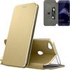 N NEWTOP Cover Compatibile per Huawei P8 Lite 2017, Chiusura Magnetica 360 Capsule Flip Custodia Libro per Carta di Credito Simil Pelle TPU Interno Funzione Stand Supporto (Oro)