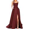 Generisch Abito da ballo da donna, lungo, elegante, senza schienale, abito lungo, spacco laterale, abito da sera con tasche, costume 128, Vino, M