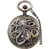 Tiong - Orologio da tasca vintage unico scheletrato meccanico Steampunk con catena, numeri romani, per uomo, regalo con scatola, bronzo, Retrò