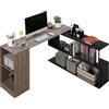 HOMCOM Scrivania Angolare Salvaspazio con Ripiano a S, Scrivania Moderna in Legno, 140x120x78 cm, Grigio e Nero