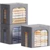 Lifewit 3 pezzi Scatole per Armadio Rigide con Cerniera, Organizzatore Armadio con Struttura in Metallo Pieghevole, Contenitori per Armadio Impilabili per Vestiti, Trapunte, Piumone, Grigio, 40L