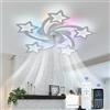 YFHKWJ Bambina Stella Ventilatore Da Soffitto Con Luce E Telecomando APP LED Dimmerabile RGB Lampadario Con Pale Ventilatore 6 Velocità Motore DC Per Cameretta Soggiorno Luce Funzione Memoria-White