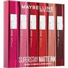 Maybelline New York - Cofanetto esclusivo con 6 rossetti liquidi a lunga tenuta, Superstay Matte Ink, tonalità: Lover (15), Seductress (65), Artist (120), Dancer (118), Pioneer (20), Voyager (50).