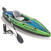 Intex Challenger K1 Kayak 1 Man Inflatable Canoe with Aluminum Oars and Hand Pump, Green/Blue