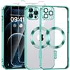 Phoona Cover Placcatura per iPhone 12 Pro Max 6,7 Pollici, Obiettivo per Fotocamera Protezione Completa e 2 × vetro temperato, Compatibile con MagSafe Ricarica Wireless, Protezione Militare, Verde