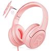 awatrue Cuffie per Bambini con Cavo, Cuffie per Bambini con Microfono, Cuffie On-ear, Limitazione del Volume 85/94 dB, jack da 3,5 mm, Design pieghevole, Sicure e Comode (Rosa)