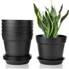 T4U 19cm Vaso con Sottovaso Plastica Il Giro Set di 6, Imposta Completo Vaso Fioriera da Interno Ed Esterno per Casa e Ufficio, Vasi da Fiori per Piante, Erbe, Orchids, Schwarz